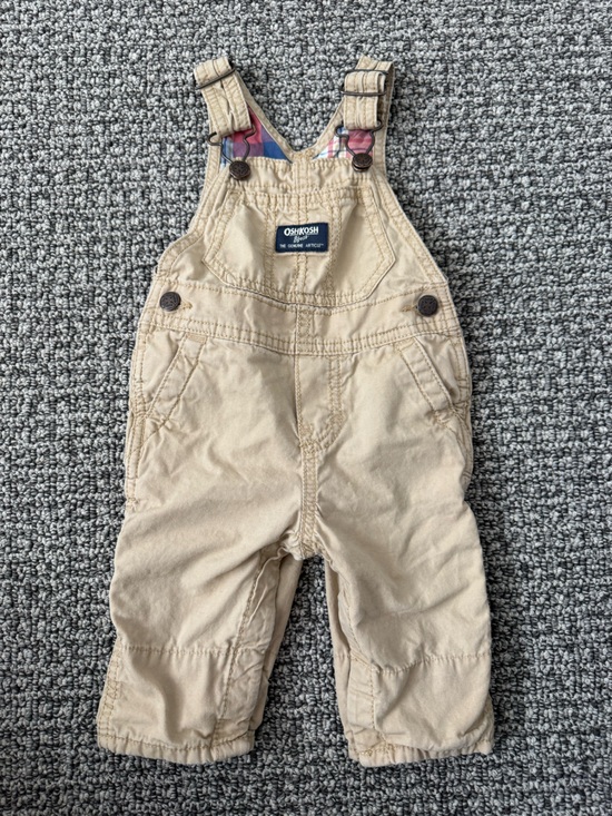 OshKosh B'gosh Other - OshKosh B'gosh Khaki Baby Overalls with Plaid Lining